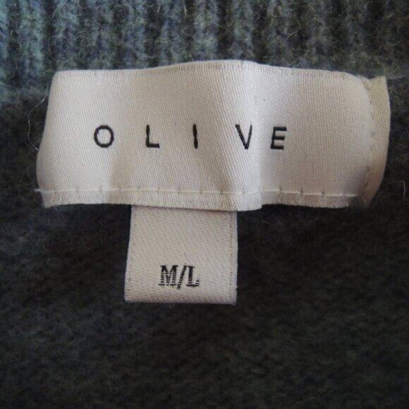 Olive Blue Unbalanced Crew Neck Wool Blend Sweater M/L - Picture 9 of 10